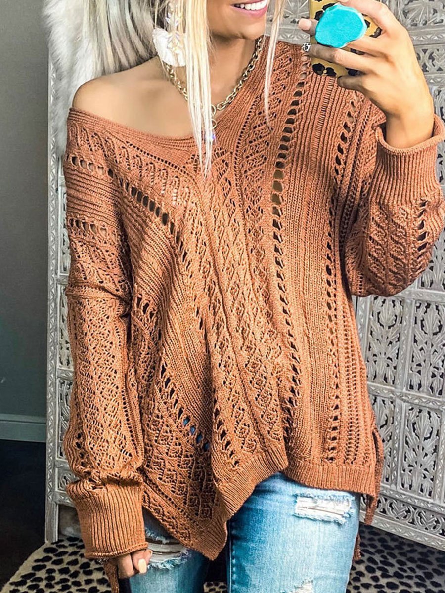V-neck hollow lace knitted sweater