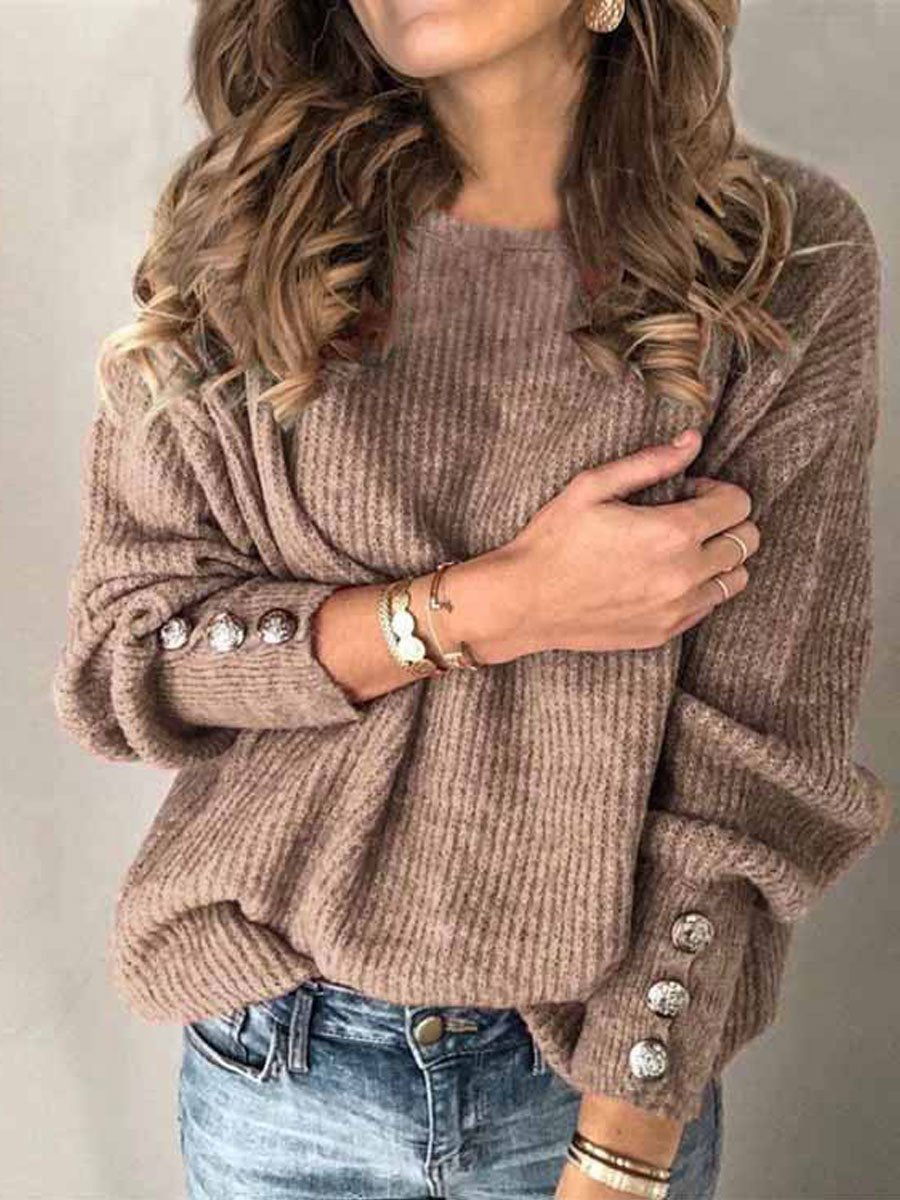 Long Sleeve Round Neck Button Sweater