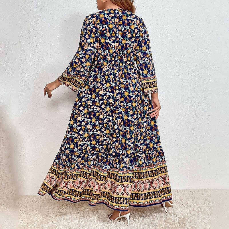 Women's Plus Size A Line Dress Solid Color Crew Neck Long Sleeve Fall Winter Boho Casual Maxi long Dress Date Vacation Dress / Cotton / Linen