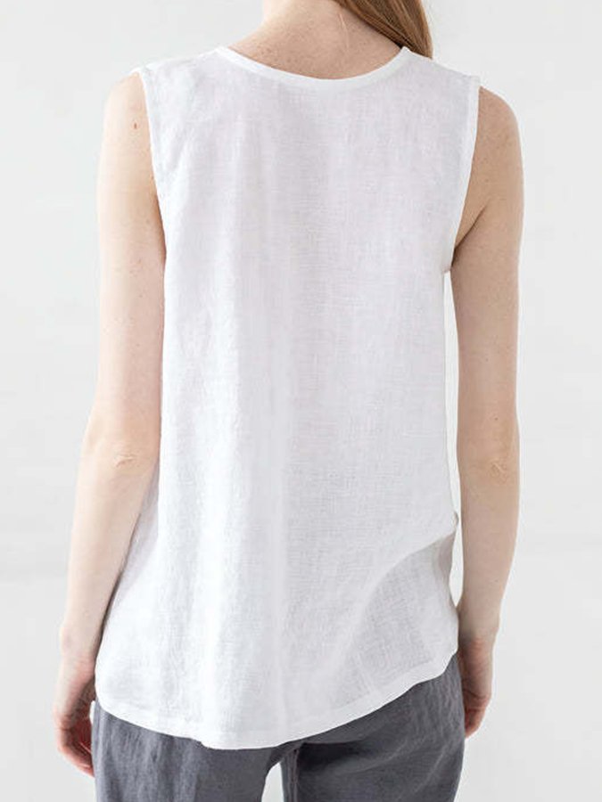 Women's Cotton Linen Sleeveless Crewneck Tank Top