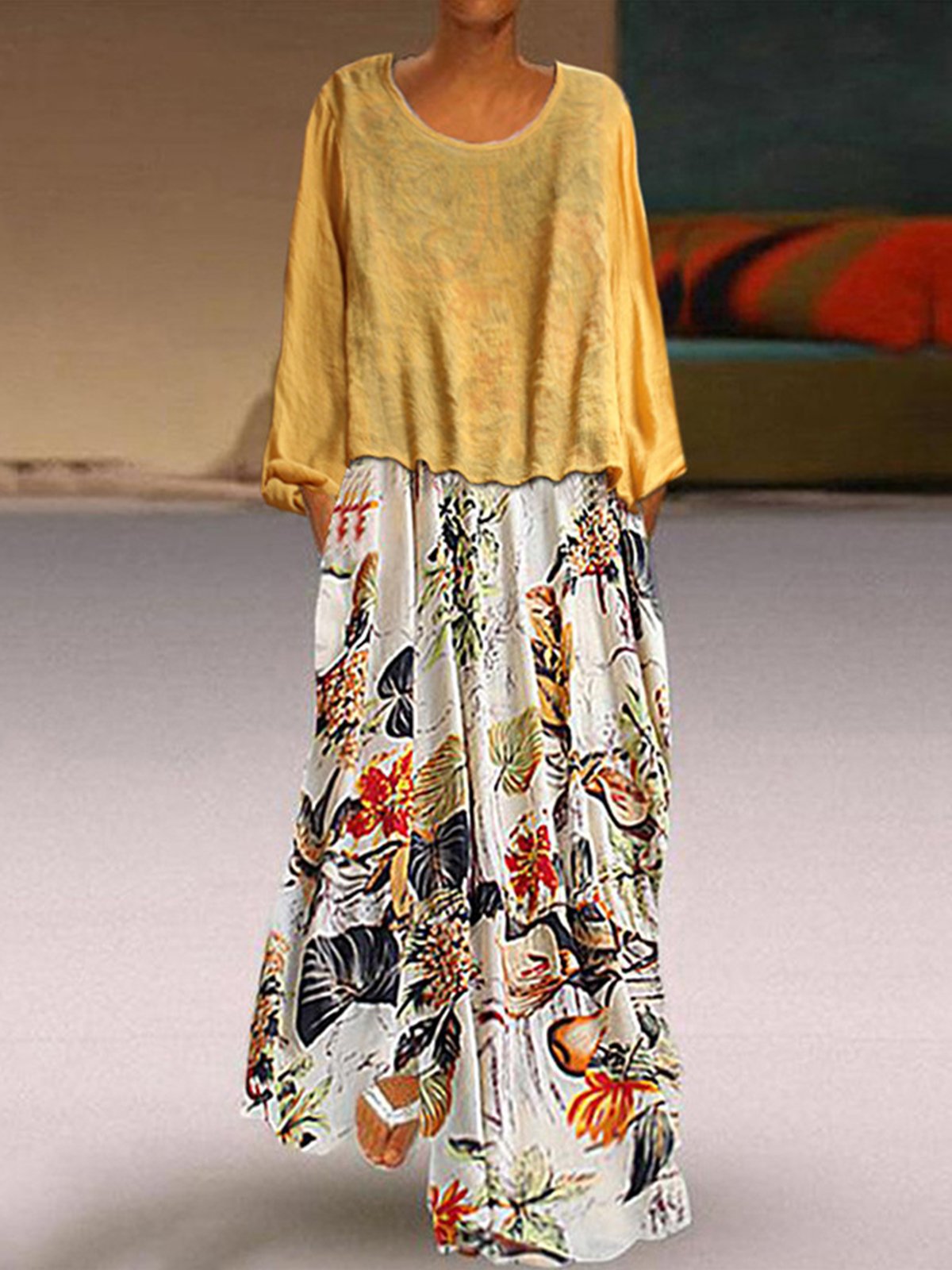 Women's Casual Floral Cotton Dress Two Piece Suit