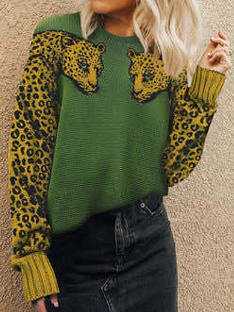 Round Neck Leopard Pullover Sweater
