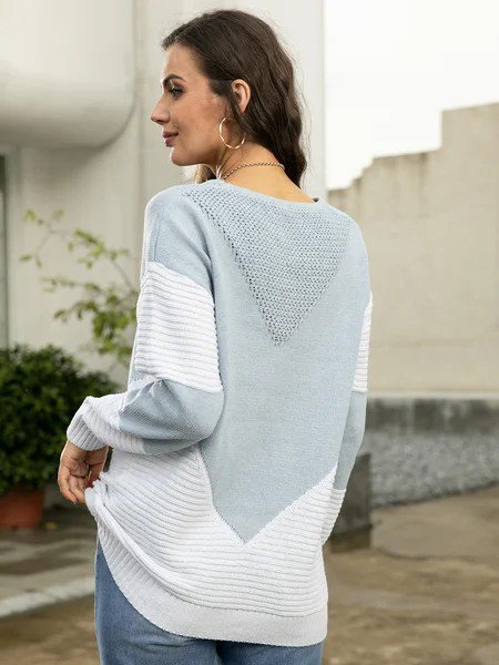 Gray Shift Geometric Cotton-Blend Casual Sweater