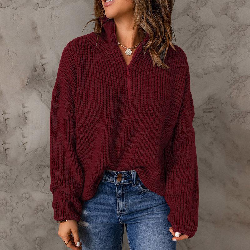Women's Solid Zip Turtleneck Sweater
