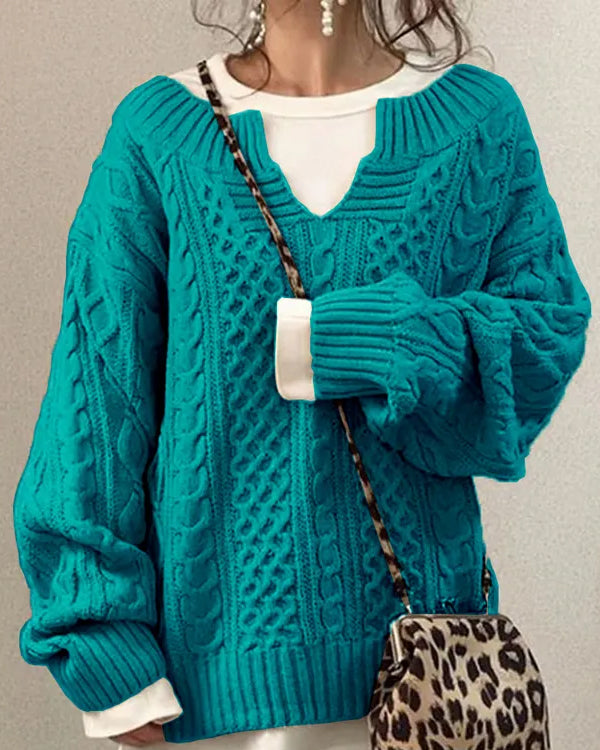 V Neck Hand Twist Sweater