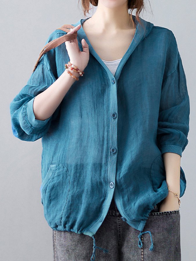 Women's Loose Casual Ramie Long Sleeve Shirt