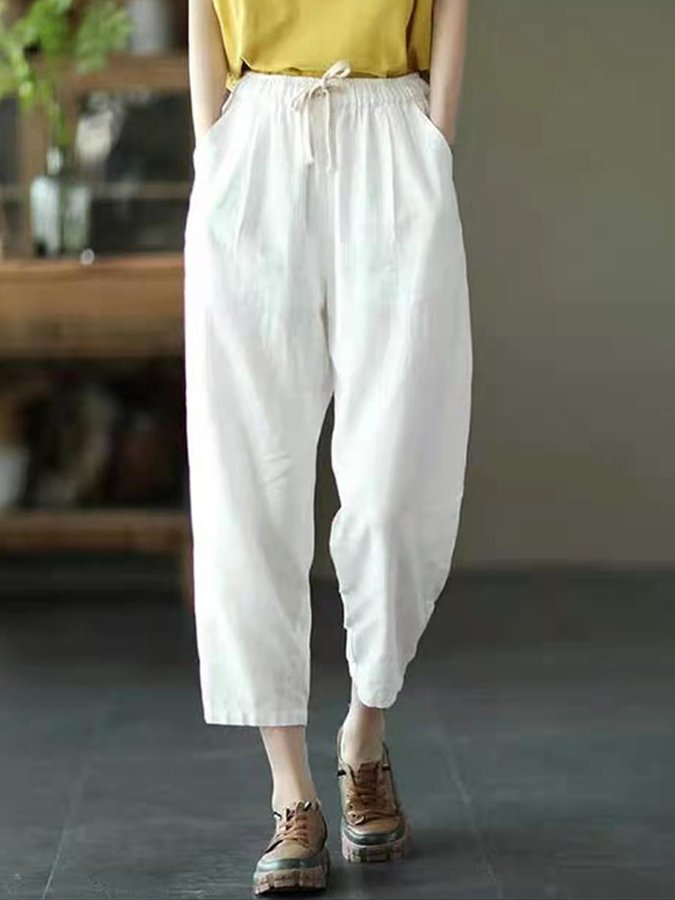 Women's Casual Solid Color Literary Harem Cropped Pants