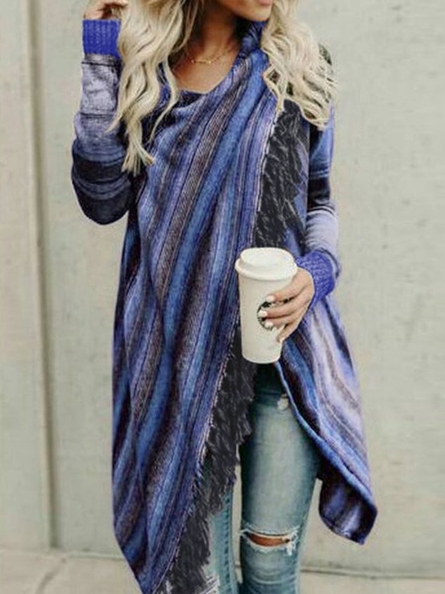 Asymmetrical Long Sleeve Stripes Casual Sweater