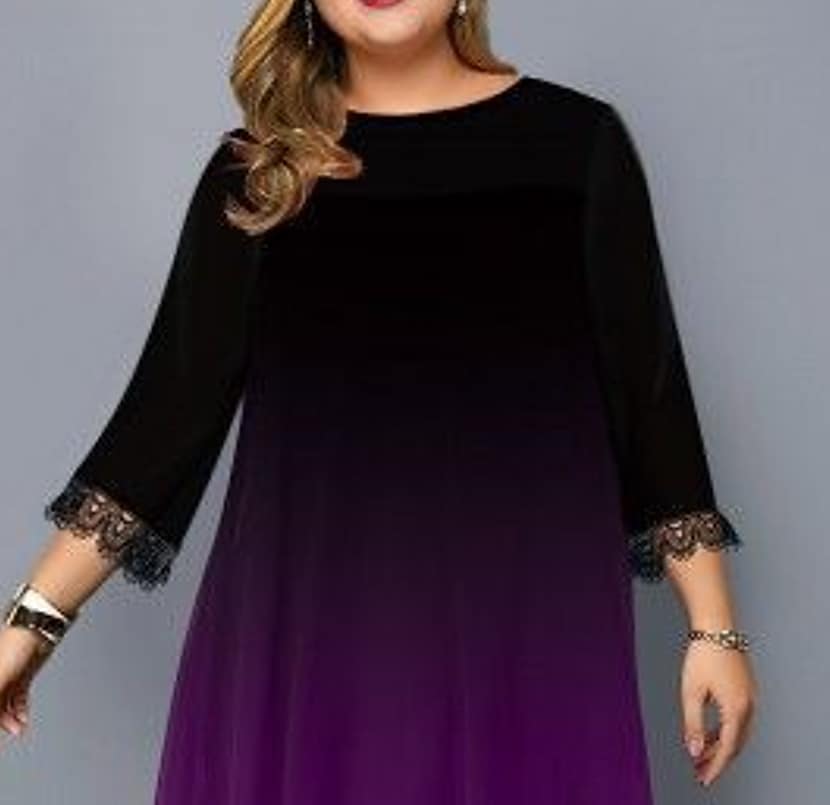 Women's Plus Size Two Piece Dress Color Gradient Round Neck Layered 3/4 Length Sleeve