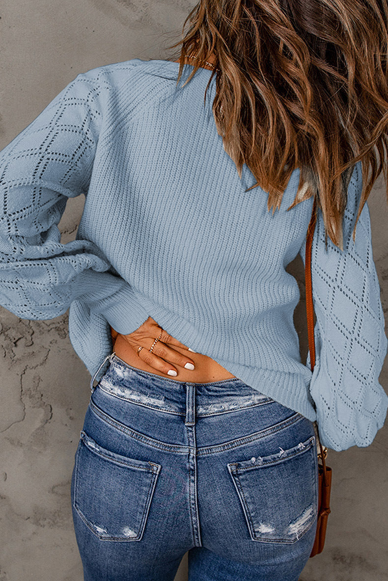 Women's Solid Diamond Long Sleeve Knit Sweater