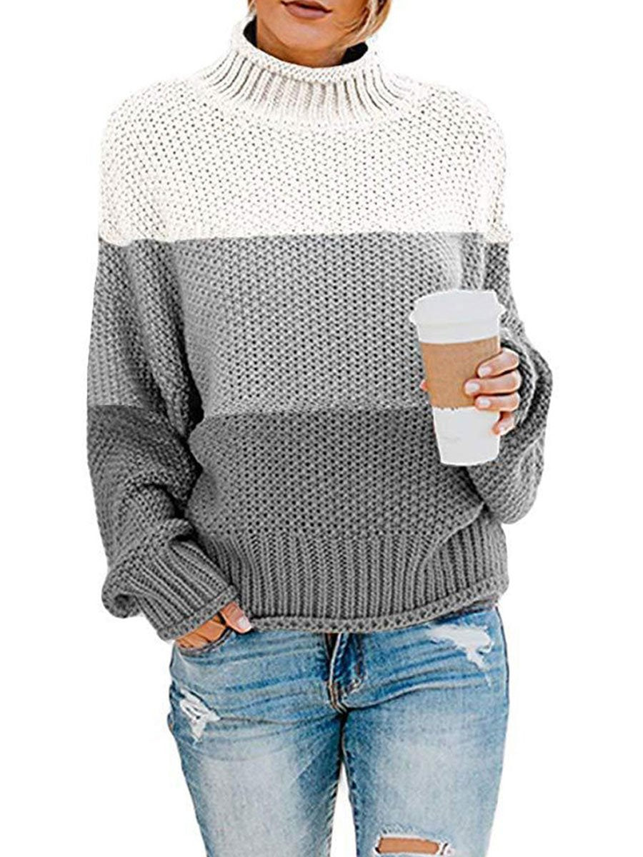 Color block turtleneck knitted sweater