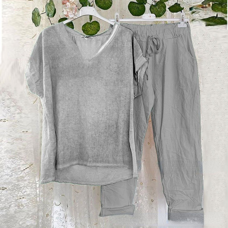 V-neck Short-Sleeved T-shirt Two-Piece Pants