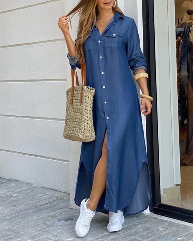 Women's Fashion Long Sleeve Sexy Shirt Dress