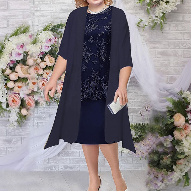 Women's Plus Size Two Piece Dress Floral Crew Neck Ruched Dress