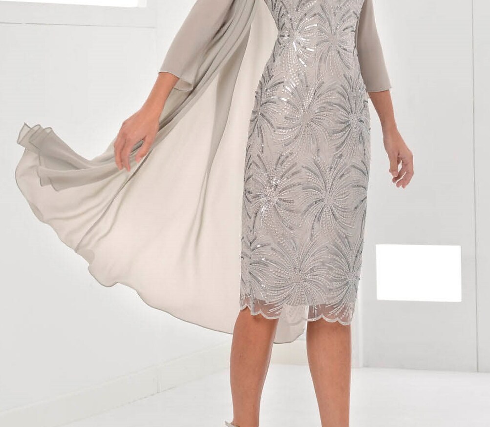 Women's Dress Set Two Piece Dress Sheath Dress Midi Dress Gray 3/4 Length Sleeve Embroidery Embroidered Winter Fall Crew Neck Modern 2022 S M L XL 2XL 3XL