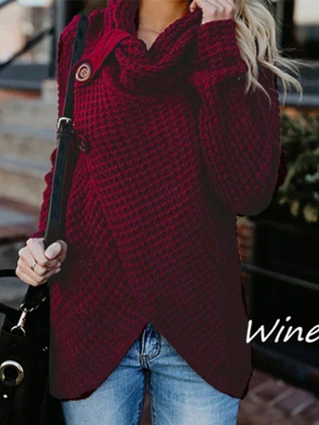 Asymmetrical Slit Cowl Neck Knitted Sweater