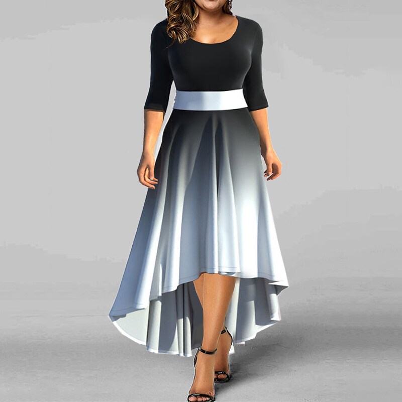 Women's Plus Size Party Dress Ombre U Neck 3/4 Length Sleeve Winter Fall Fashion Modern Maxi long Dress Formal Party Dress