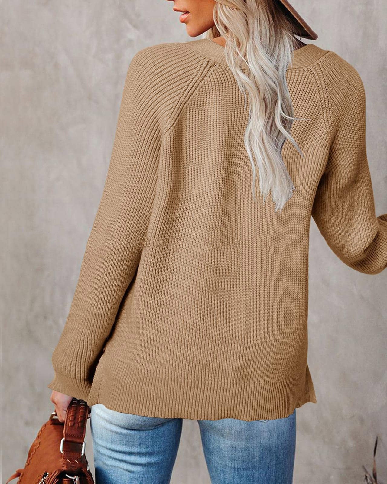 Women's Solid Long Sleeve Button Sweater