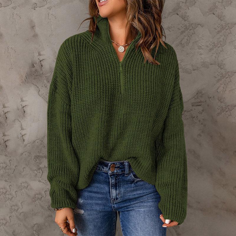 Women's Solid Zip Turtleneck Sweater
