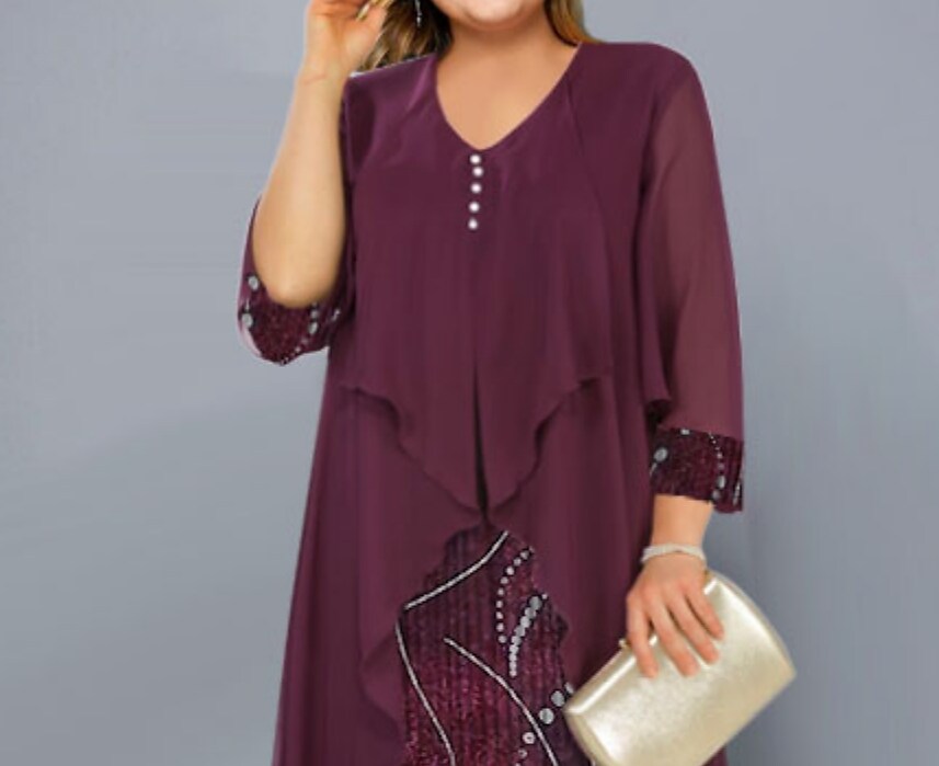 Women's Plus Size A Line Dress Graphic V Neck Long Sleeve ress