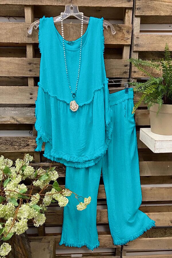Sleeveless O-neck Vest Wide Leg Pants Suit