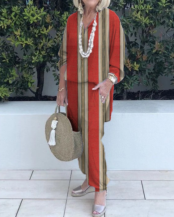 Striped Shirt and Trousers Two-Piece Suit