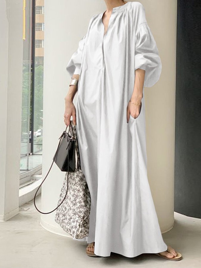 Women's Casual Loose Long Lantern Sleeve Dress
