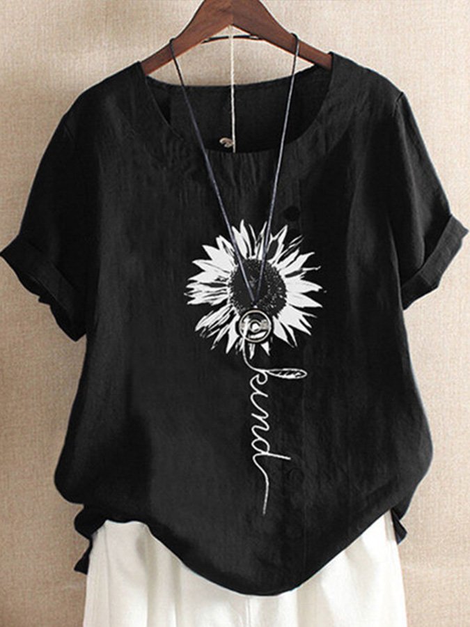 Ladies Cotton Linen Floral Print Casual Shirt