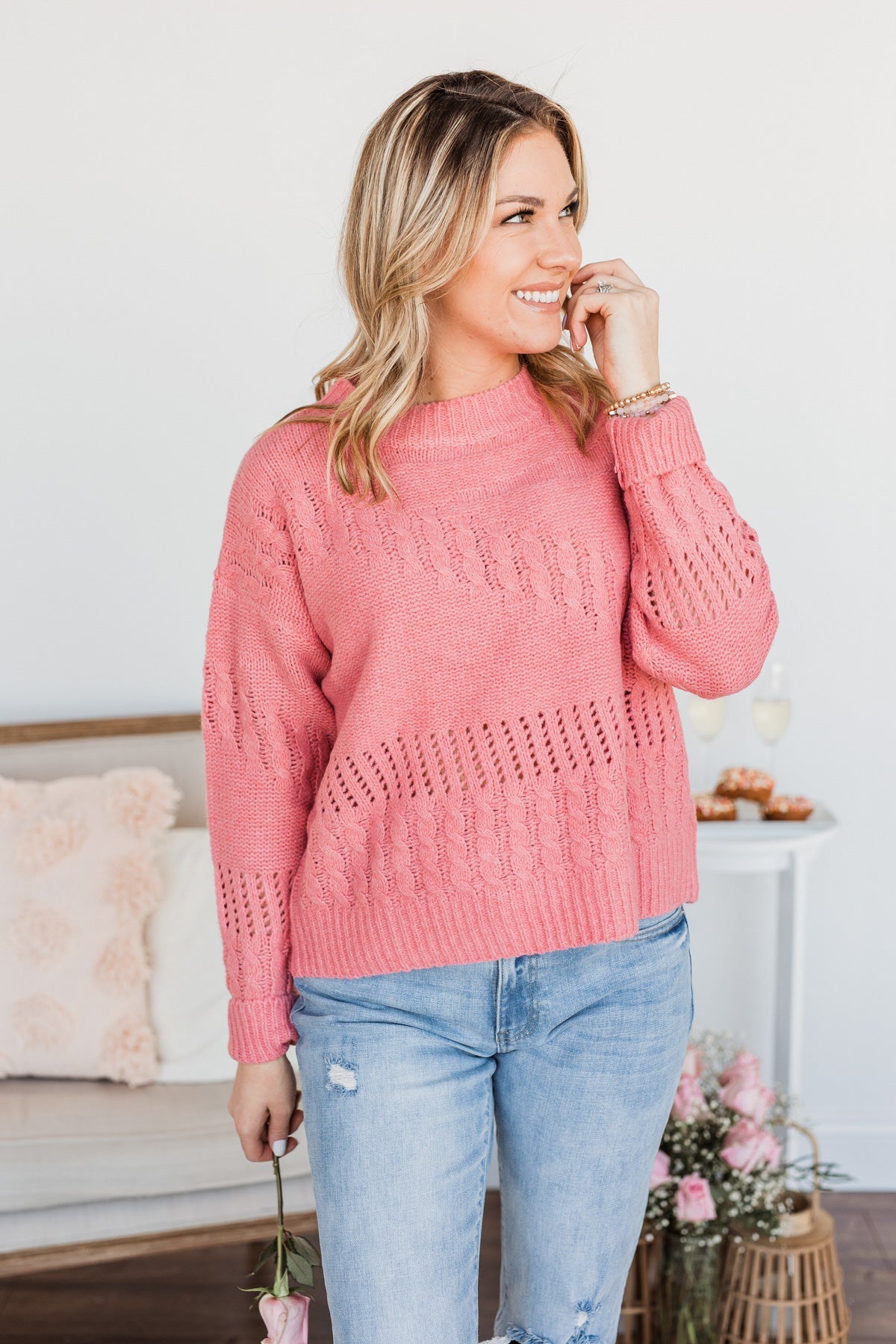 Kiss Me More Knit Sweater- Pink