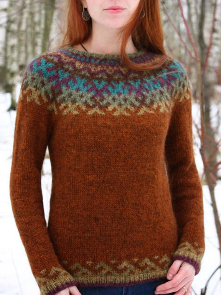 Fairman Island Vintage Jacquard Long Sleeve Sweater