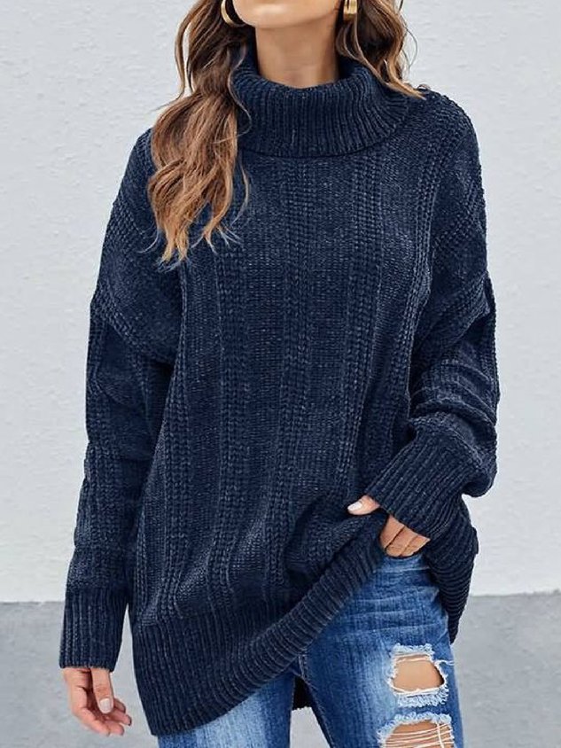 Casual Plus Size Turtleneck Kintting Sweater