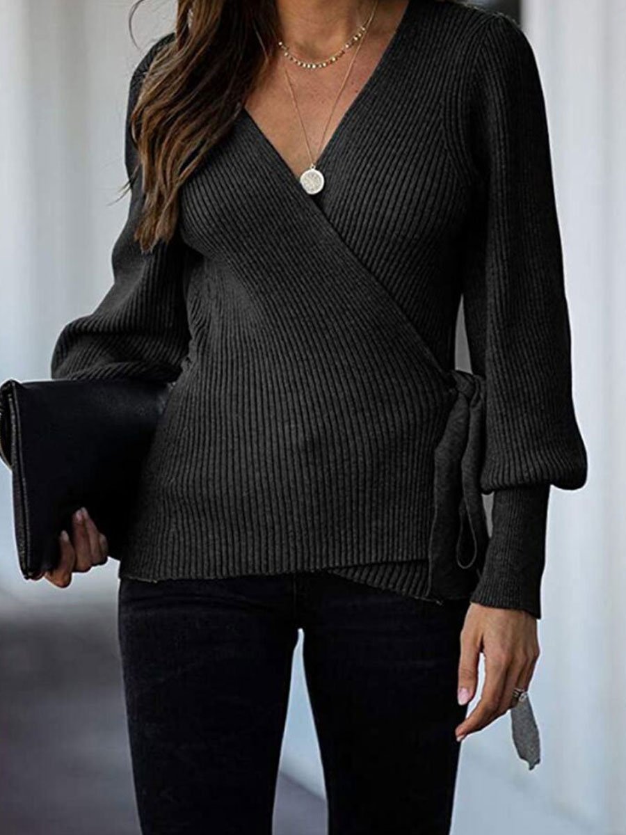V-neck Loose Lace Knitted Sweater