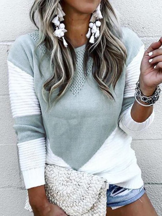 Gray Shift Geometric Cotton-Blend Casual Sweater