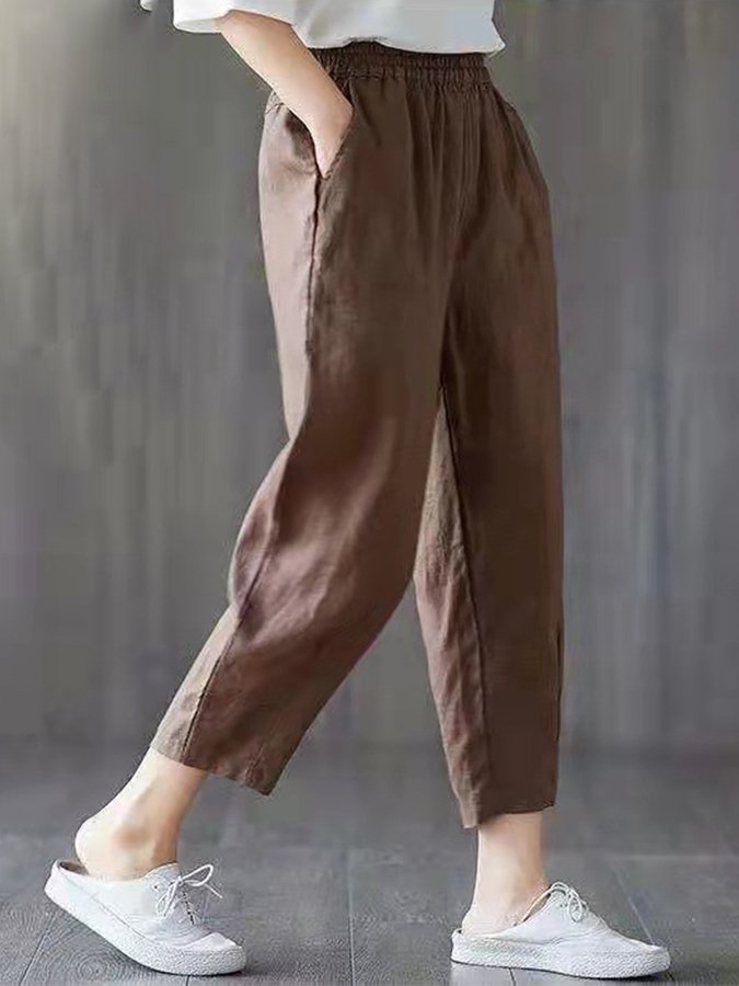 Ladies cotton linen high waist slim casual harem pants