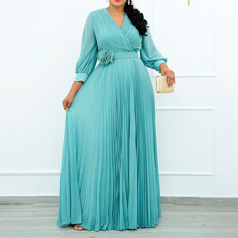 Women's Plus Size Party Dress Solid Color V Neck Ruched 3/4 Length Sleeve Dress