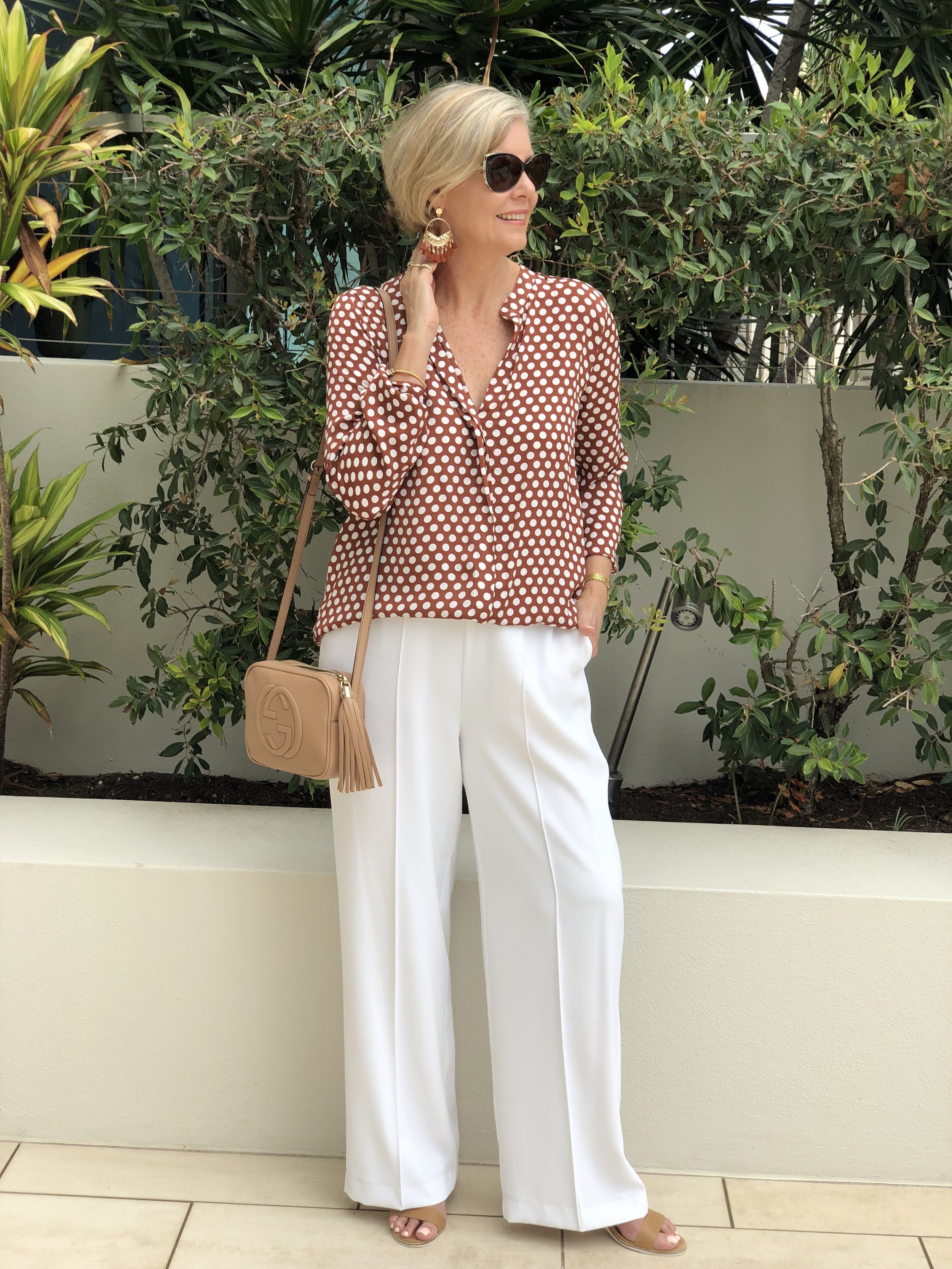 Polka dot collared shirt-Khaki