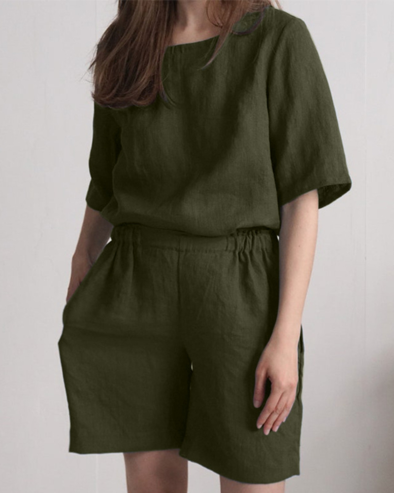 Short Sleeve Top Pants Shorts Two-Piece Suit