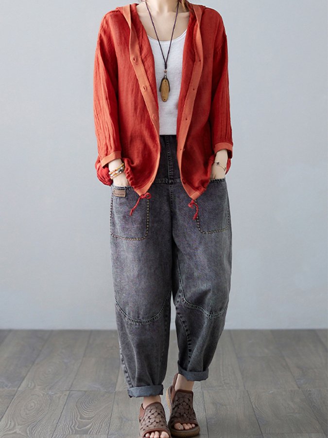 Women's Loose Casual Ramie Long Sleeve Shirt