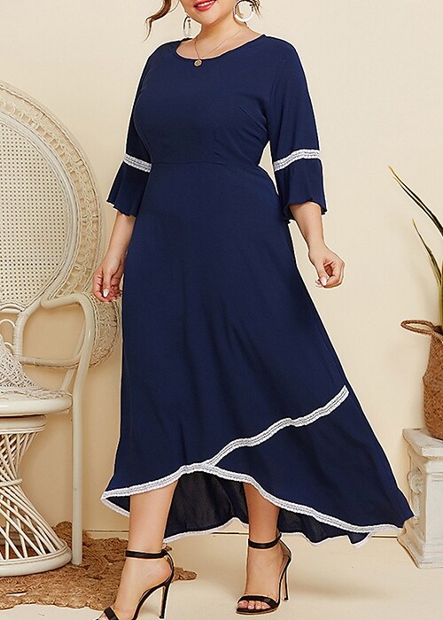 Women's Plus Size Holiday Dress Solid Color V Neck Formal Dress