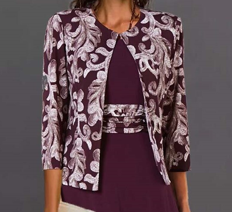 Women's Dress Set Two Piece Dress 3/4 Length Sleeve Print Crew Neck Casual dress