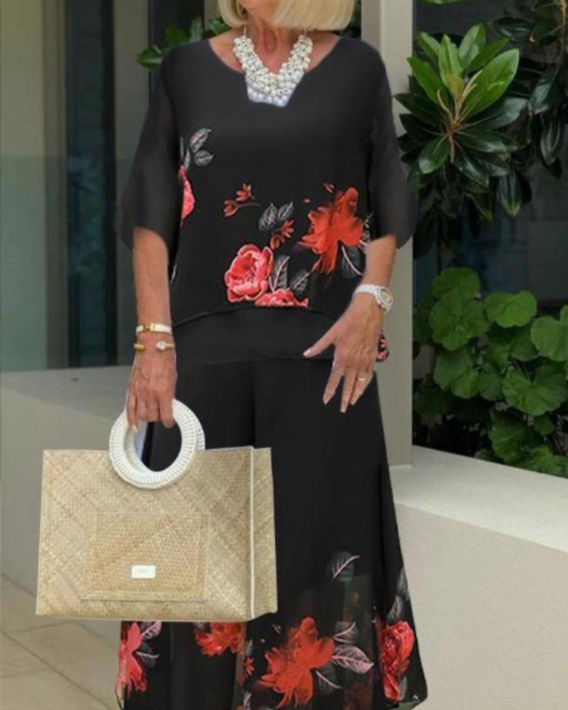 Short Sleeve plus Cropped Pants Printing Suit