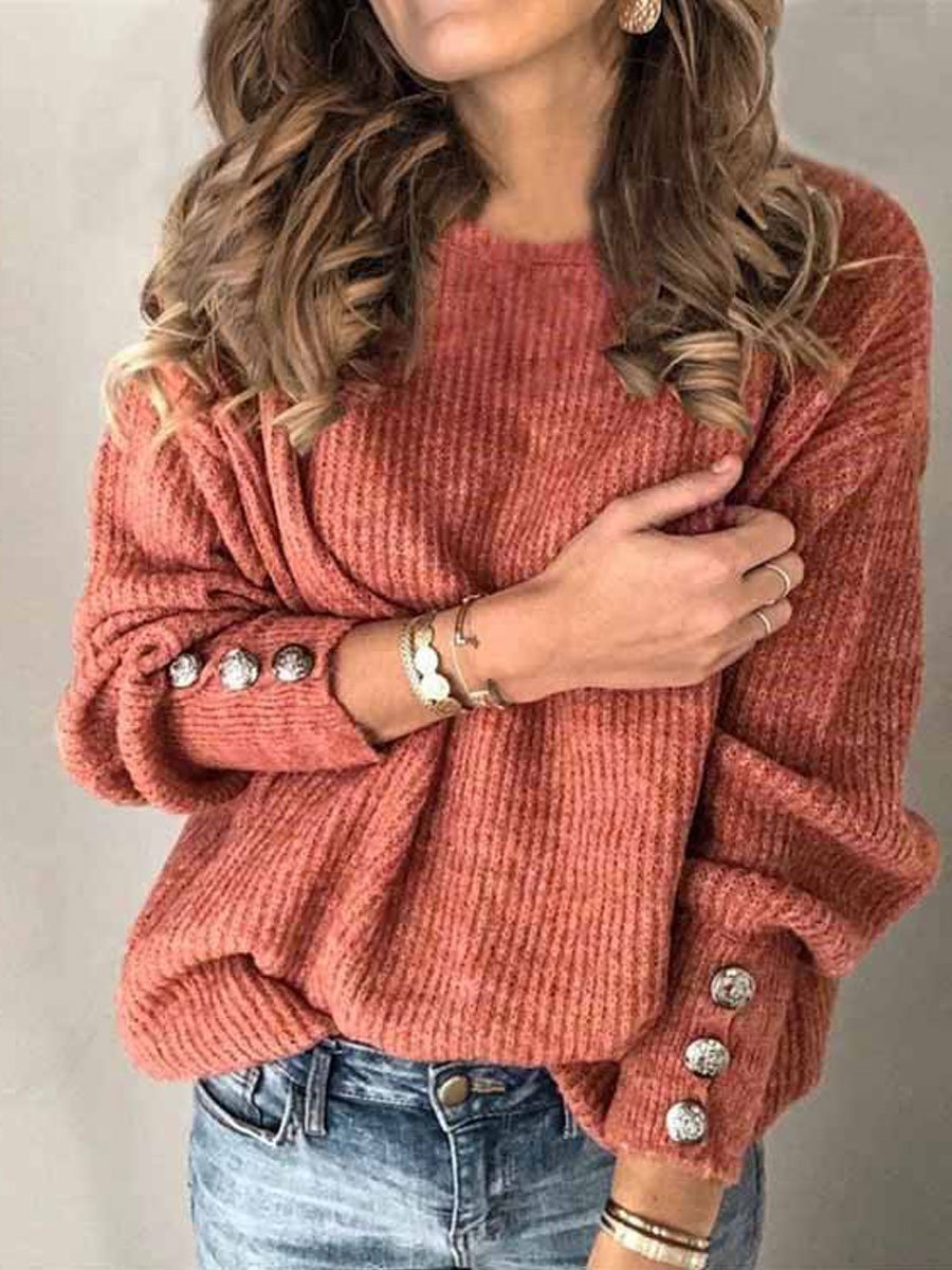 Long Sleeve Round Neck Button Sweater
