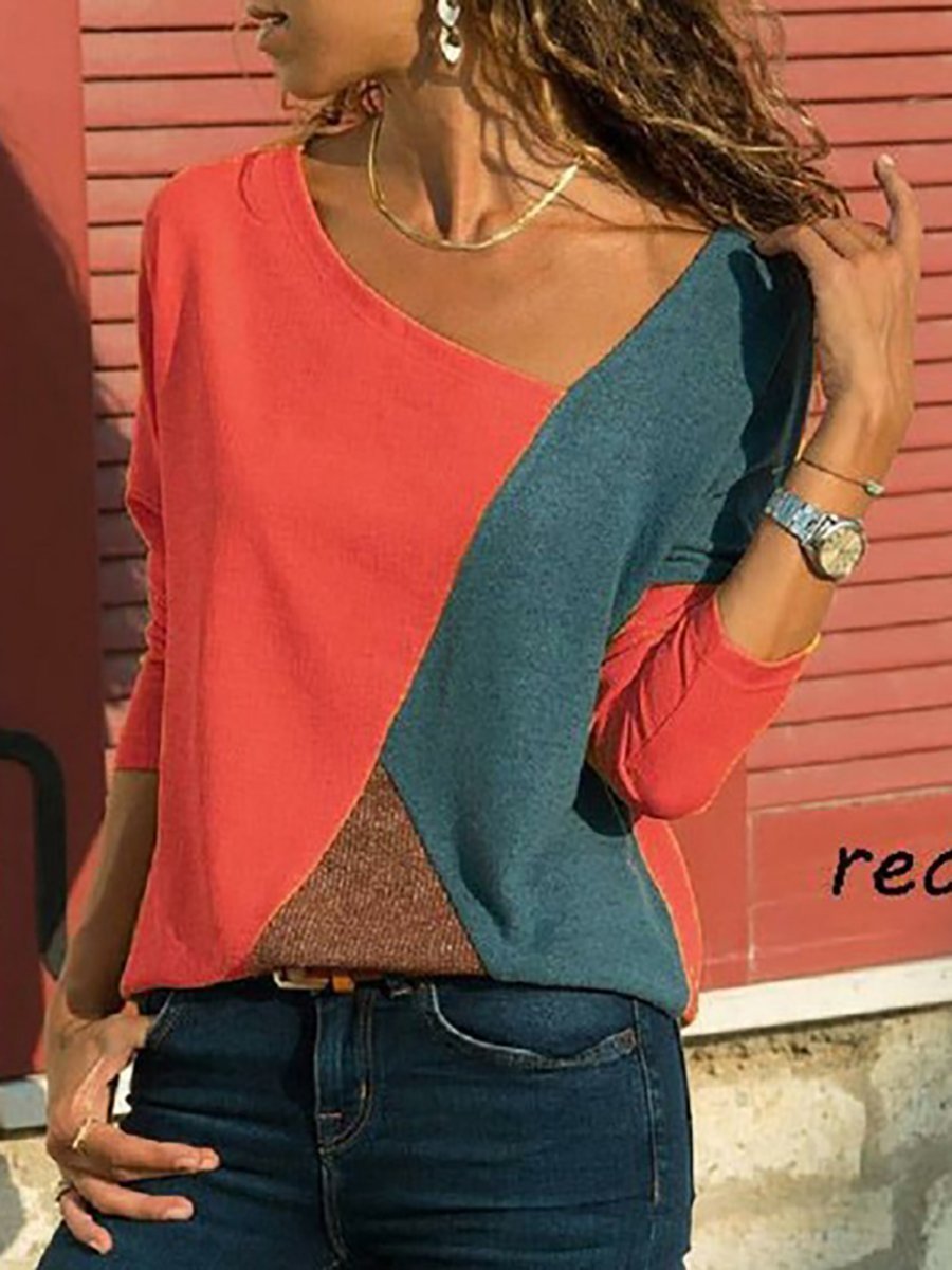 Splice Multicolor Round Neck Long Sleeve Casual Sweater