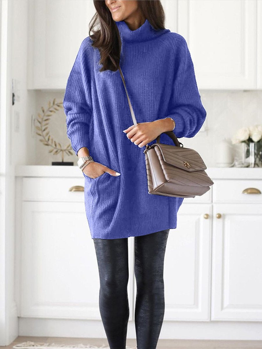 Knitted Turtleneck Solid Color Long Sweater