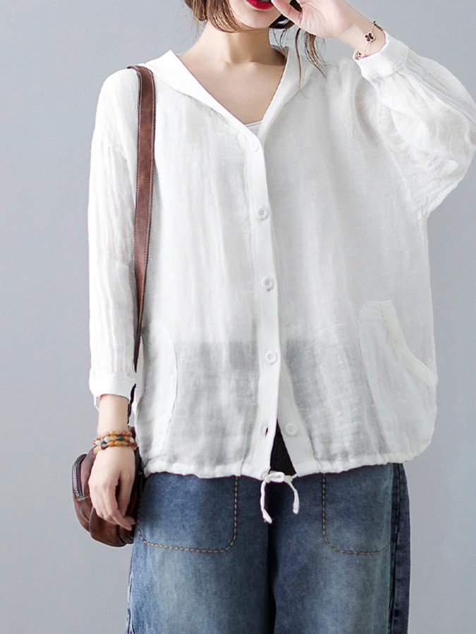 Women's Loose Casual Ramie Long Sleeve Shirt