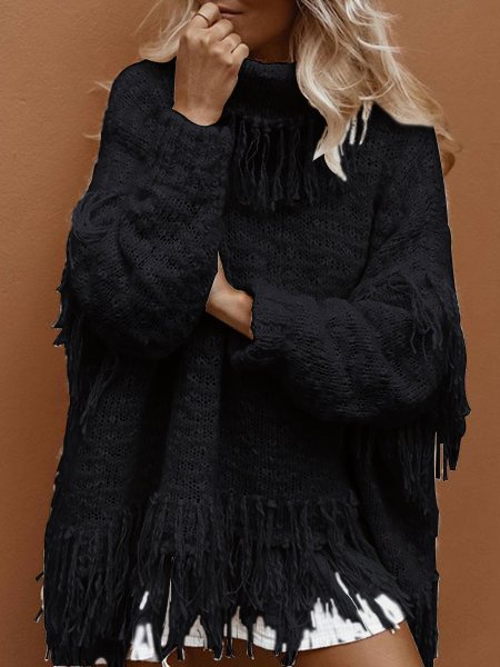 White Turtleneck Long Sleeve Knitted Shirts & Tops