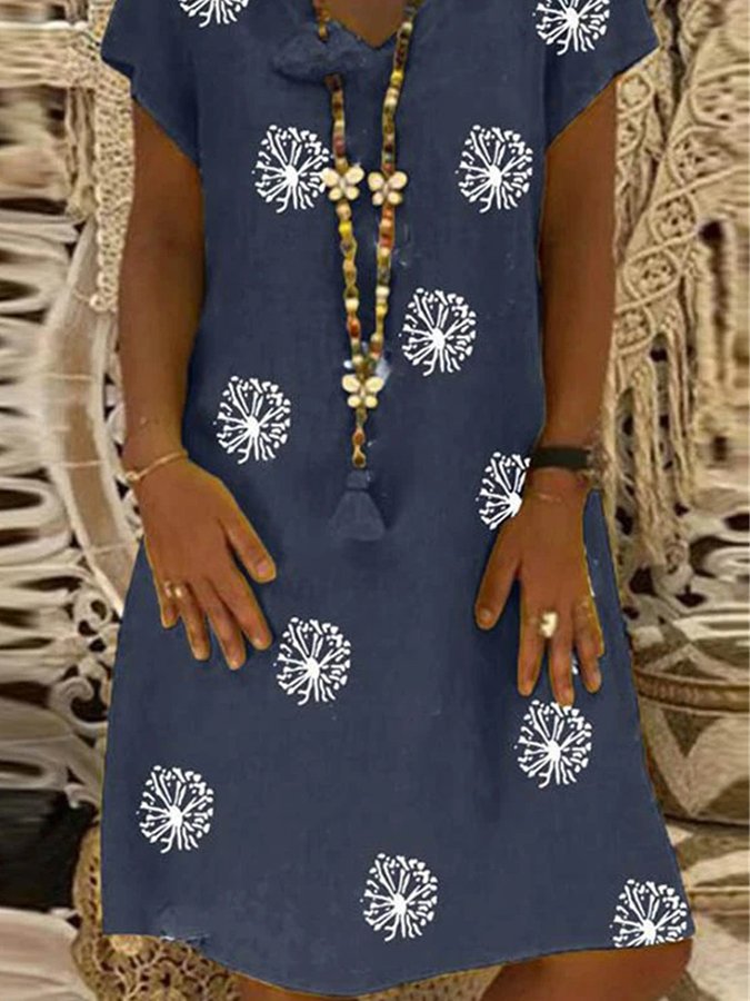 Ladies Spring/Summer V-Neck Dandelion Print Dress