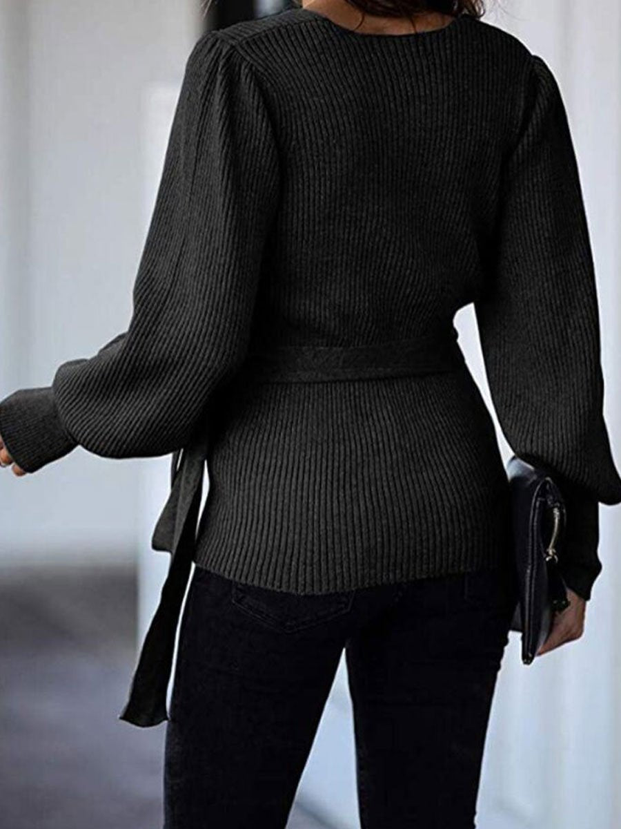 V-neck Loose Lace Knitted Sweater