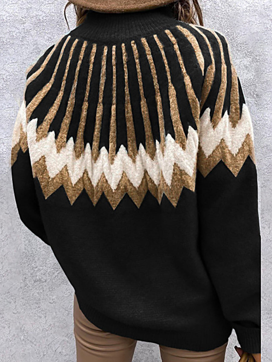 Women's Printed Turtleneck Long Sleeve Knit Sweater