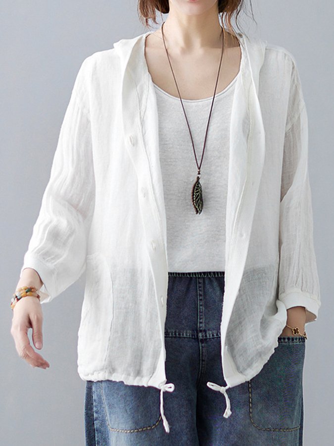 Women's Loose Casual Ramie Long Sleeve Shirt